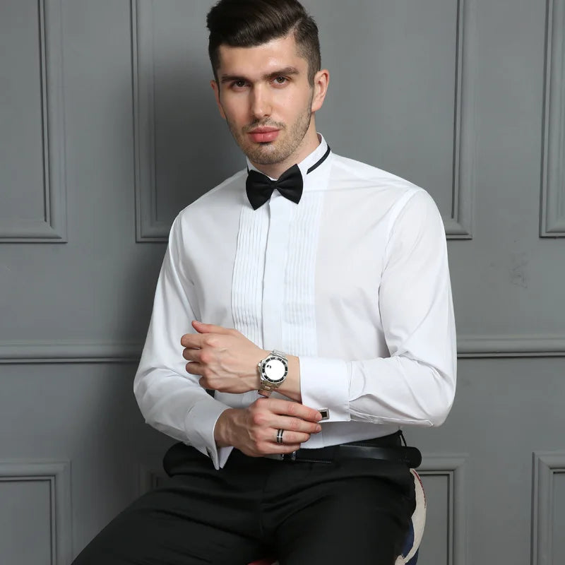 Chemise habillée blanche pour homme, simple boutonnage, manches longues, col carré, pour mariage/fête/spectacle, Camisa masculine, Chemise S-7XL 8XL