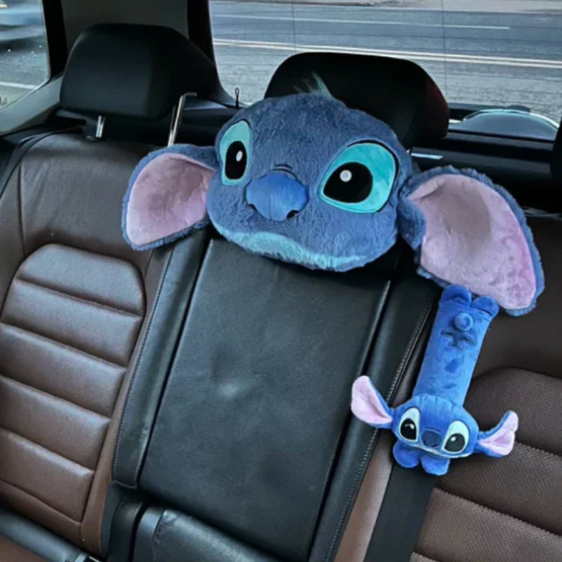 Stitch Car Headrest Neck Pillow Cute Cartoon Animal Soft Stuffed Doll Throw Pillow Car Auto Interior Accessories Christmas Gifts
