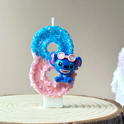 2025 Stitch Anime 0-9 Number Candle Cute 3D Page Cartoon Character Children Party Cake Plug-in Birthday Cake Decoration Gift