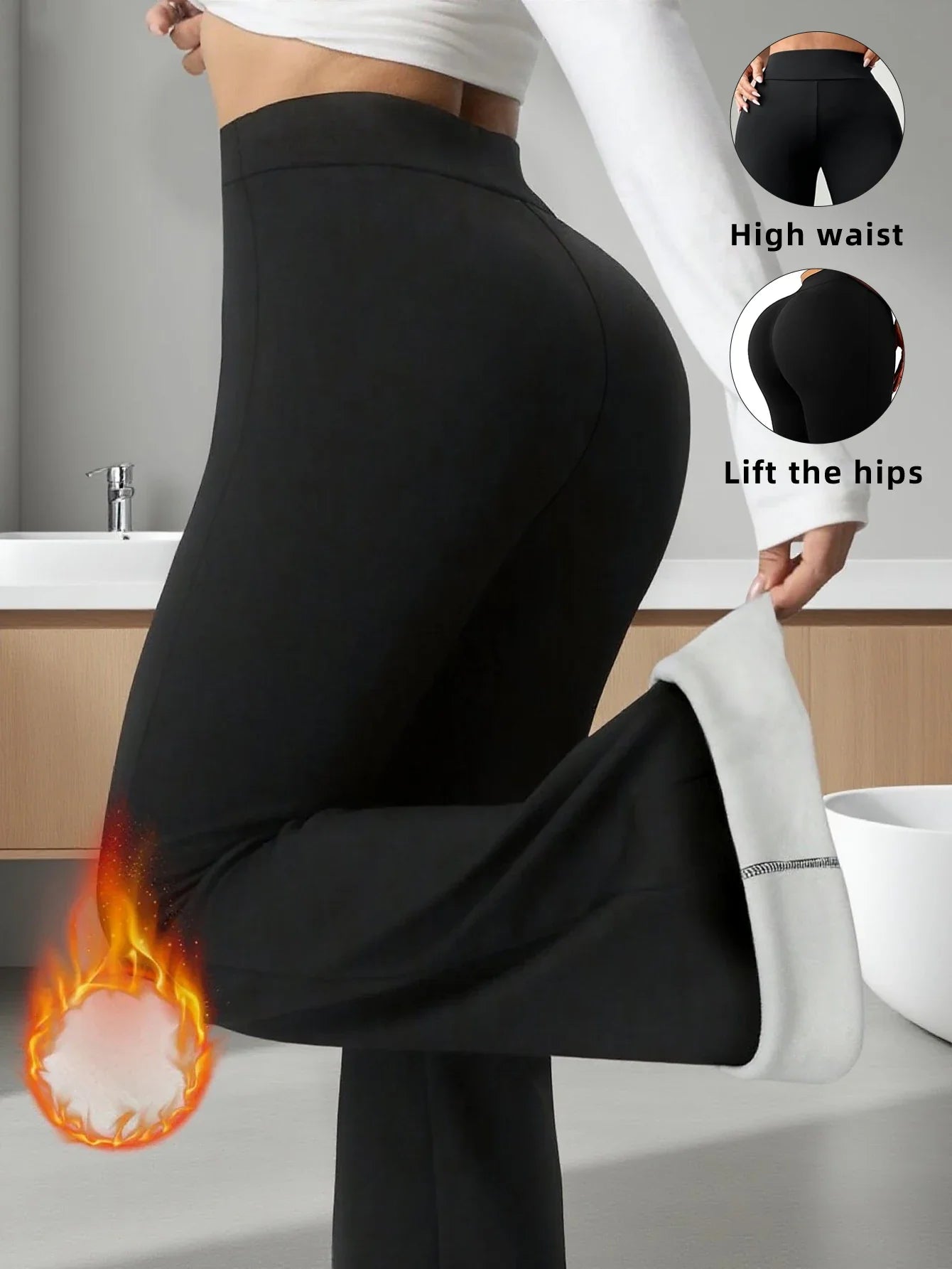 1 paire de pantalons évasés doublés de laine chaude pour femmes, leggings coupe-vent d'hiver, pantalons de cyclisme en plein air pour temps froid