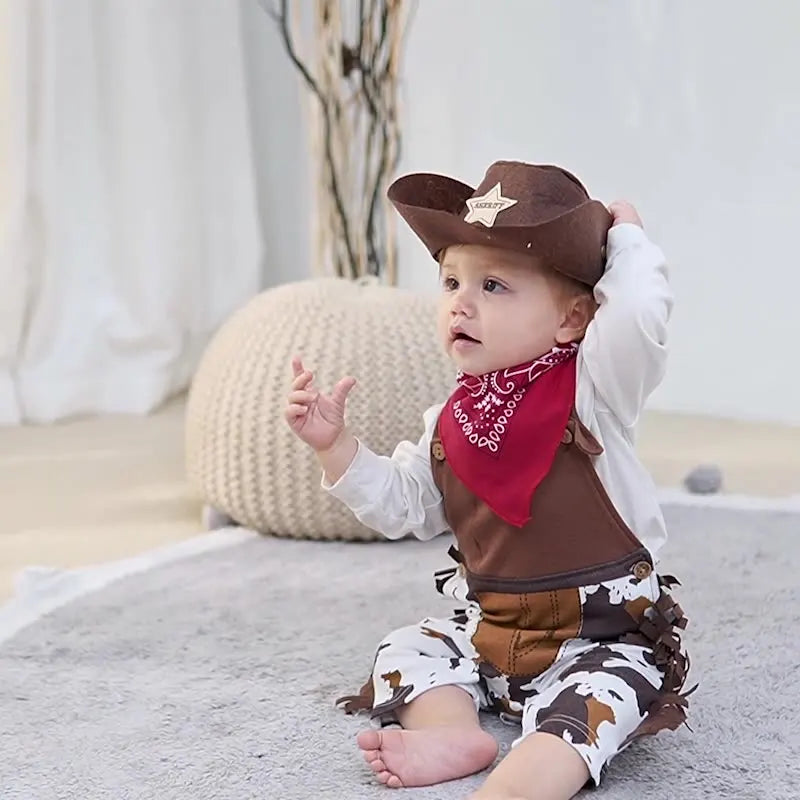 Barboteuses Costume de Cowboy pour Bébés Garçons Tout-Petits Nourrissons Halloween Noël Fête d'Anniversaire Cosplay Déguisement