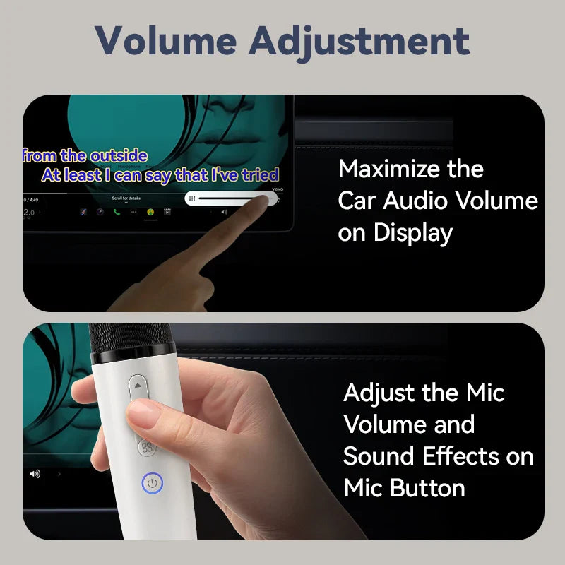 T1-Car Karaoke Microphone, Rechargeable Caraoke Mic with USB-A & USB-C Receiver, Plug to Use，No Need Pair