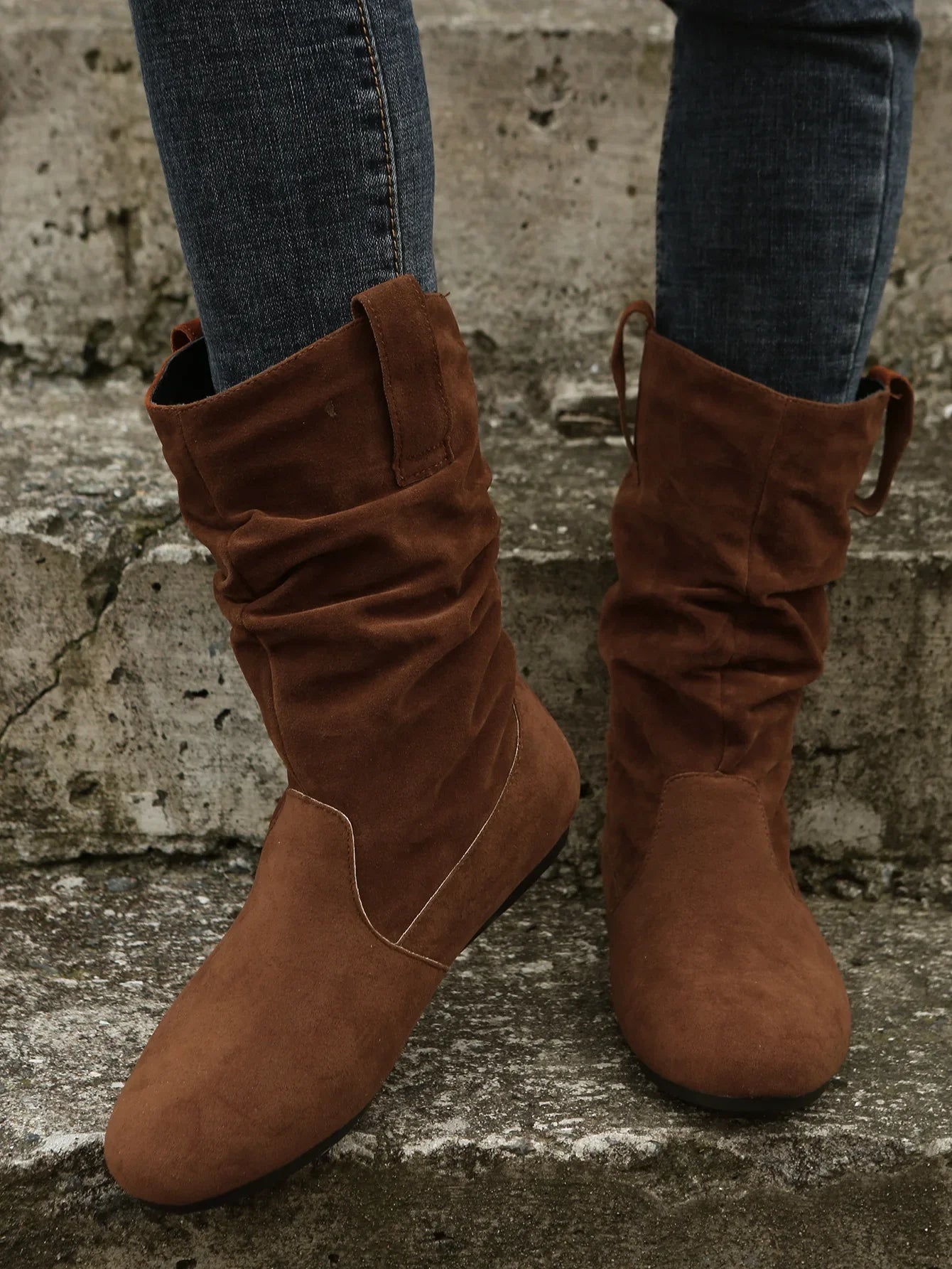 Women Flat Mid-calf Suede Ankle Boots Platform West Cowboy Shoes Round Toe Boot 2025 Autumn Designer Ladies Suede Botas De Mujer