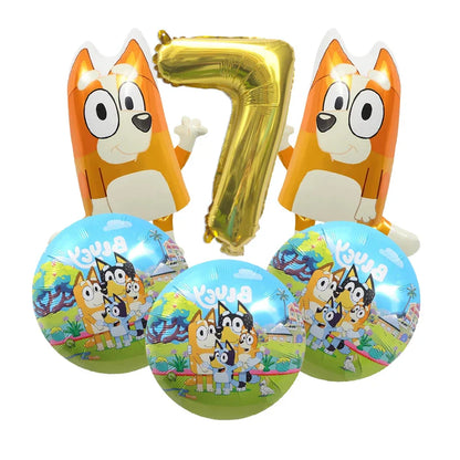 Bluey – vaisselle de fête d'anniversaire de noël, bannière jetable, garniture de gâteau, drapeau suspendu, ballons avec chiffres bleus, décoration d'anniversaire