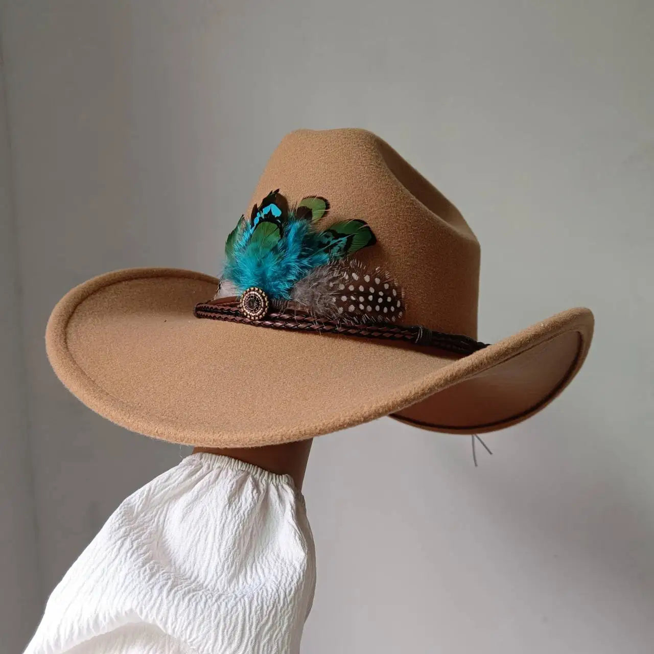 Chapeau de cowboy occidental à large bord pour homme, casquettes d'église Everche, Fascinateur vintage, chapeau de cowgirl jazz, zones bre, nouveau, 9cm
