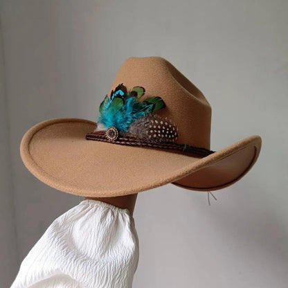 Chapeau de cowboy occidental à large bord pour homme, casquettes d'église Everche, Fascinateur vintage, chapeau de cowgirl jazz, zones bre, nouveau, 9cm
