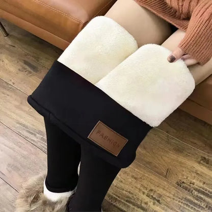 Leggings d'hiver épais pour femmes, doublés polaire chaude, pantalon thermique simple et tendance, leggings noirs amincissants, taille haute élastique, couleur unie