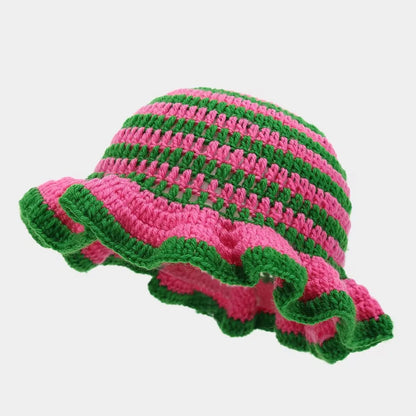 Chapeau seau à volants en Crochet coloré, chaud et extensible, en tricot, pour célébration du nouvel an, mode femme, bonnet fait à la main, outil tentacule
