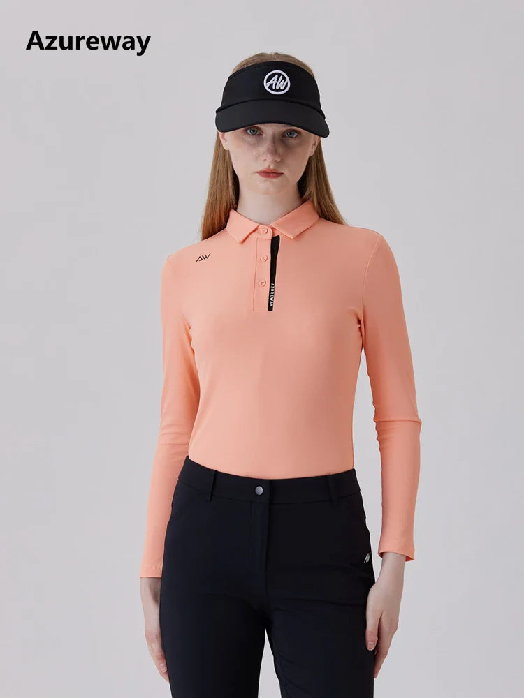 AW Golf Women's Simple Polo Shirt Long-sleeved T-shirt Quick-drying Breathable Sports Jersey Spring Autumn Golf Clothing Suit