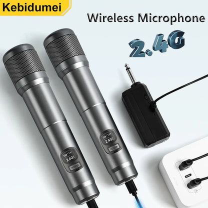 Wireless Microphone Handheld Microphones 2 Channels Karaoke Microphones 2.4G Rechargeable Mic for Live KTV Wedding Party