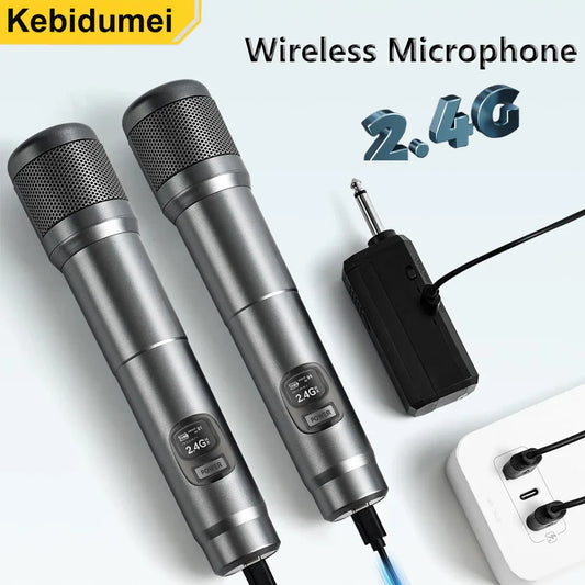 Wireless Microphone Handheld Microphones 2 Channels Karaoke Microphones 2.4G Rechargeable Mic for Live KTV Wedding Party