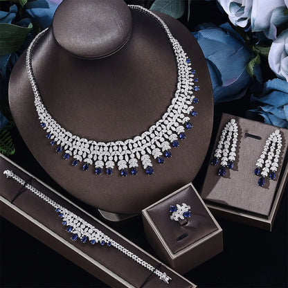 2024 Hot selling 4-piece Bride Wedding Jewelry Set with Cubic Zirconia Dubai Luxury Jewelry Set