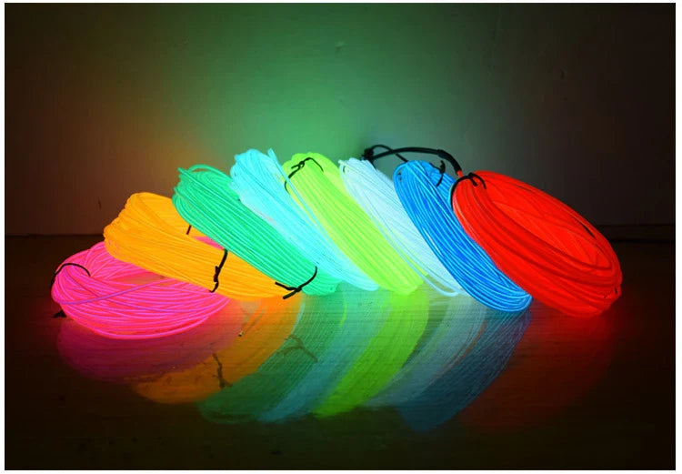 Câble lumineux EL Wire 1m/3m/5m, lumières d'ambiance intérieure de voiture, fête de danse, maison, néon, bricolage, Costumes, décoration, bande LED, lumière ambiante