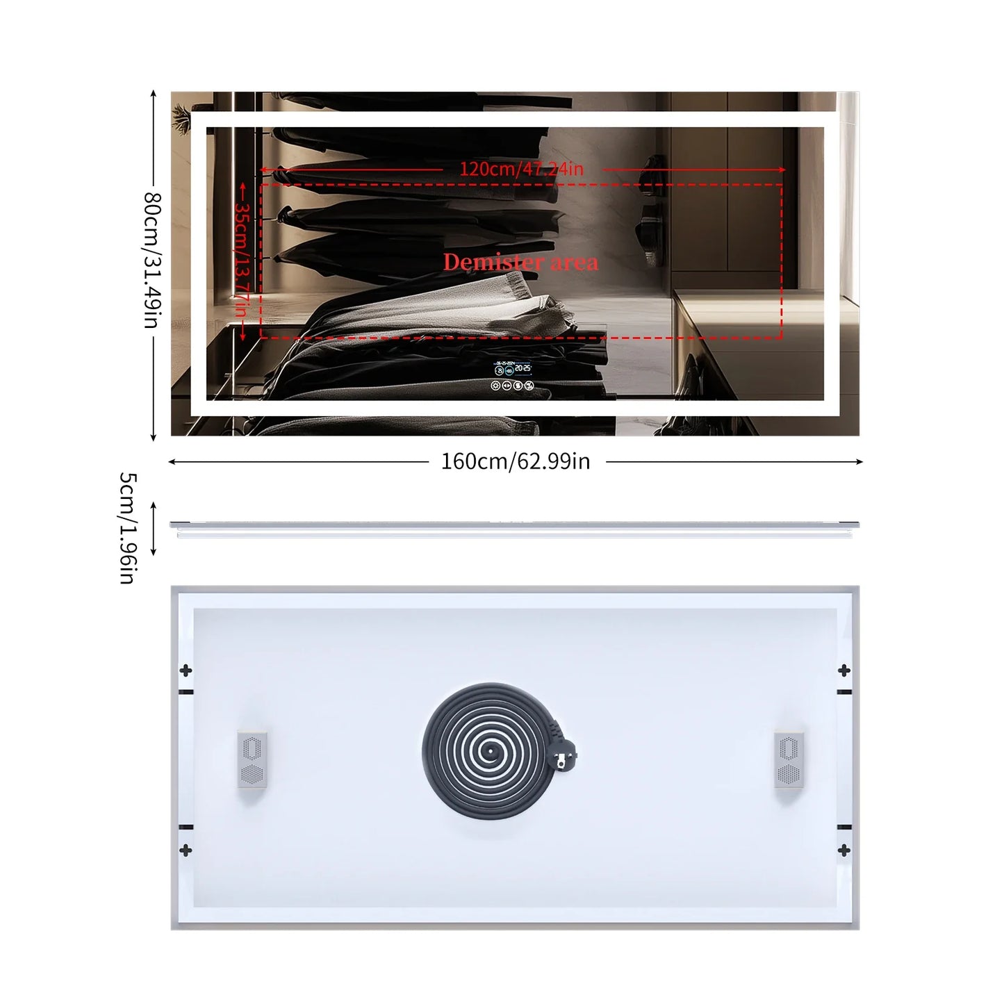 Fissuraminants pour miroir de maquillage LED, miroir de courtoisie avec lumières, miroir de maquillage à intensité variable, affichage numérique Bluetooth intelligent, mémoire de 3 couleurs