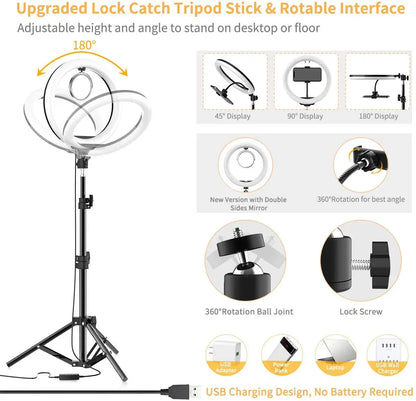 Anneau d'éclairage LED pour Selfie, lampe annulaire pour Selfie, lumière de remplissage à distance USB pour vidéo YouTube TikTok, support et trépied pour téléphone en direct