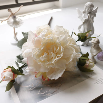 Grand Bouquet de pivoines blanches haut de gamme, fleurs artificielles pour décoration de mariage, de maison, fausses fleurs pour le nouvel an, décorations d'automne
