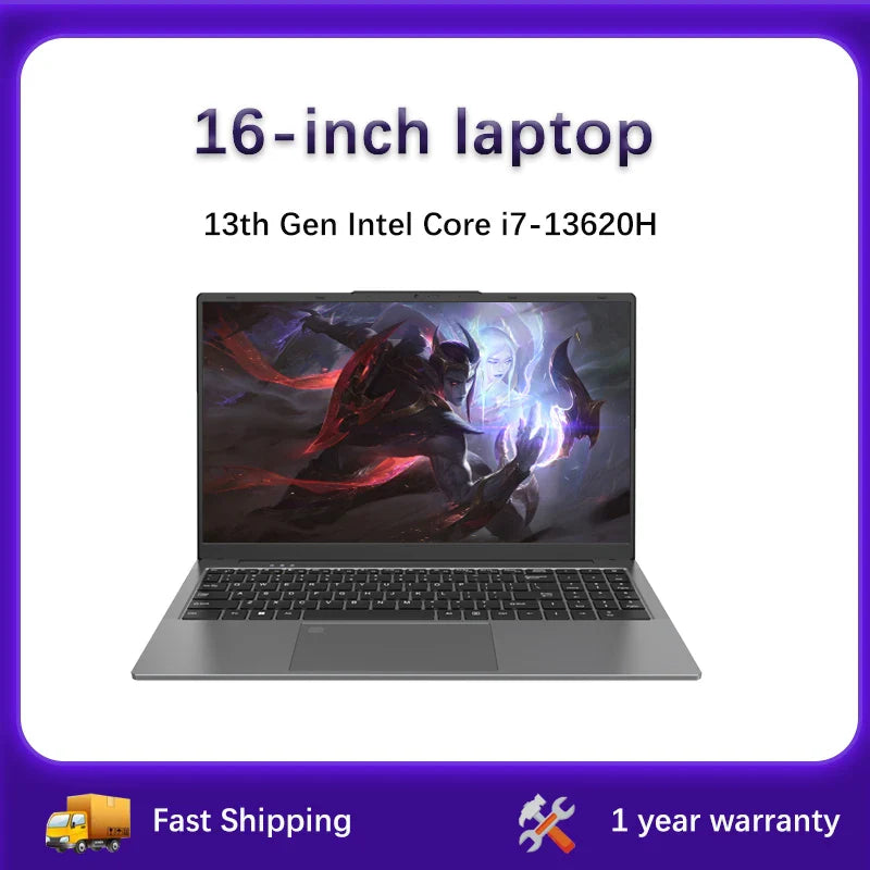 Nouvel Ordinateur Portable de Jeu 13ème Génération Intel Core i7 13620H Écran IPS 16 Pouces 2*DDR4 MAX 64 Go 2*SSD Windows11 Notebook Lecteur d'Empreintes Digitales WIFI BT