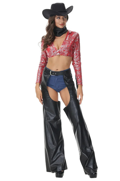 Costumes de Cowboy de ixd'Halloween pour Femme Adulte, Uniforme de Cosplay de Cowboy de l'Ouest, Gothique et Sexy, Costume de Carnaval Trempé, 6 Pièces/Ensemble