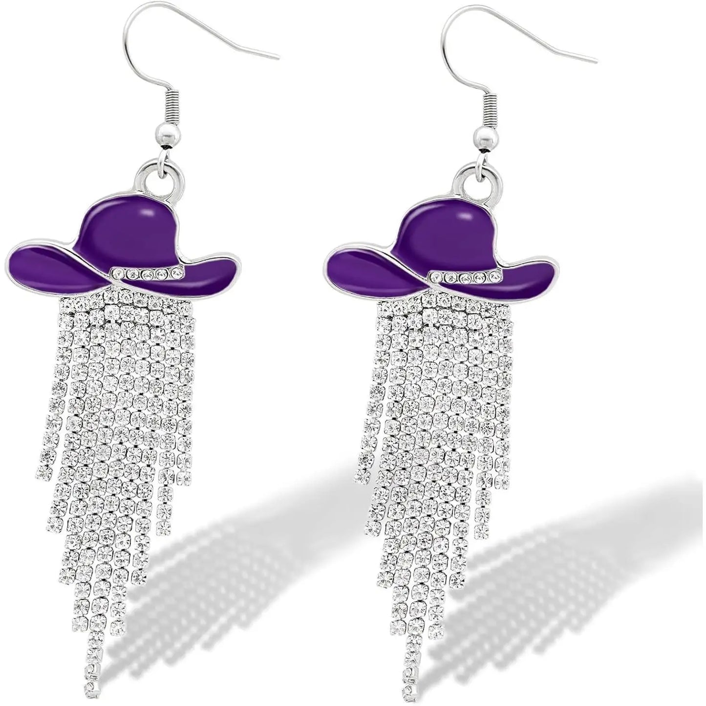Boucles d'oreilles pendantes de cowgirl de l'Ouest, Chapeau en émail, Pendentif à pompon strass scintillant, Bijoux pour femmes pour bal, concerts country, rodéo, cow-boy
