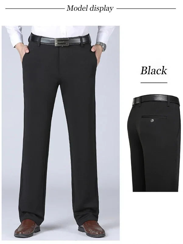 2024 Autumn Winter Men's Thick Warm Fleece Pants Plush Smart Casual Suit Pants Loose Straight Navy Blue Black Pants Trousers