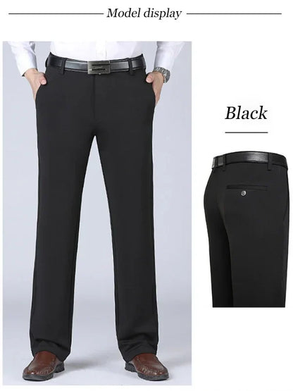 2024 Autumn Winter Men's Thick Warm Fleece Pants Plush Smart Casual Suit Pants Loose Straight Navy Blue Black Pants Trousers