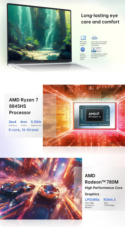 Honor Laptop X16 Plus ,Ryzen 7 8845HS,16GB 512GB/32GB 1TB,AMD Radeon™ 780M Notebook SSD IPS Ultrabook 16 Inch Computer