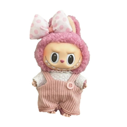 LABUBU 17cm Doll'S Clothes Outfit Accessories For Labubu V1 V2 Striped overalls hats glasses shoes Cool handsome Clothing Gift