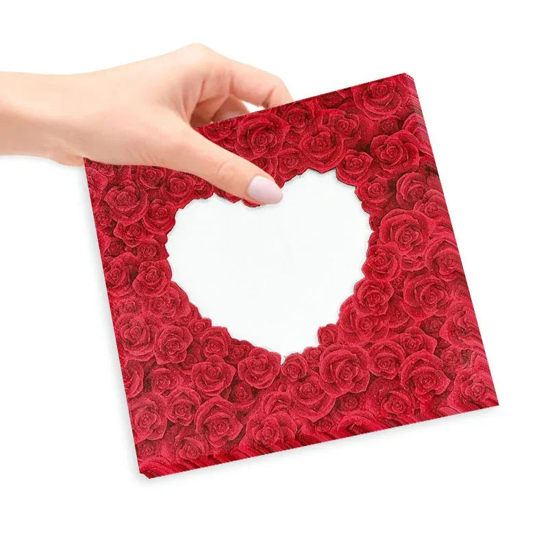 Serviettes imprimées colorées en forme de cœur de Rose pour la saint-valentin, papier de soie pour fête de fiançailles, qualité alimentaire, 2 plis, non parfumé