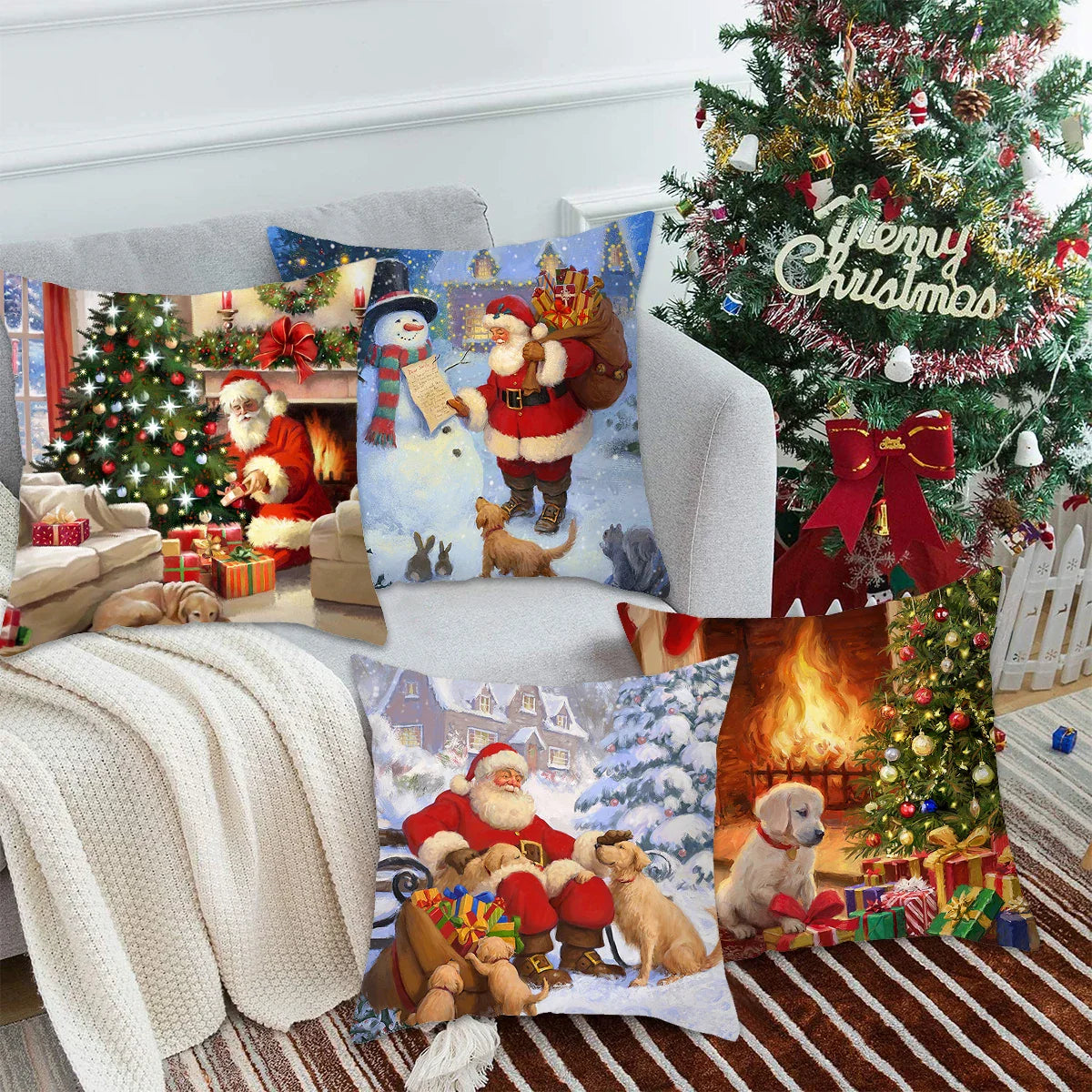 Housse de coussin de noël, père noël, décor de joyeux noël pour la maison, ornements de noël 2025, cadeaux de noël, nouvel an 2026