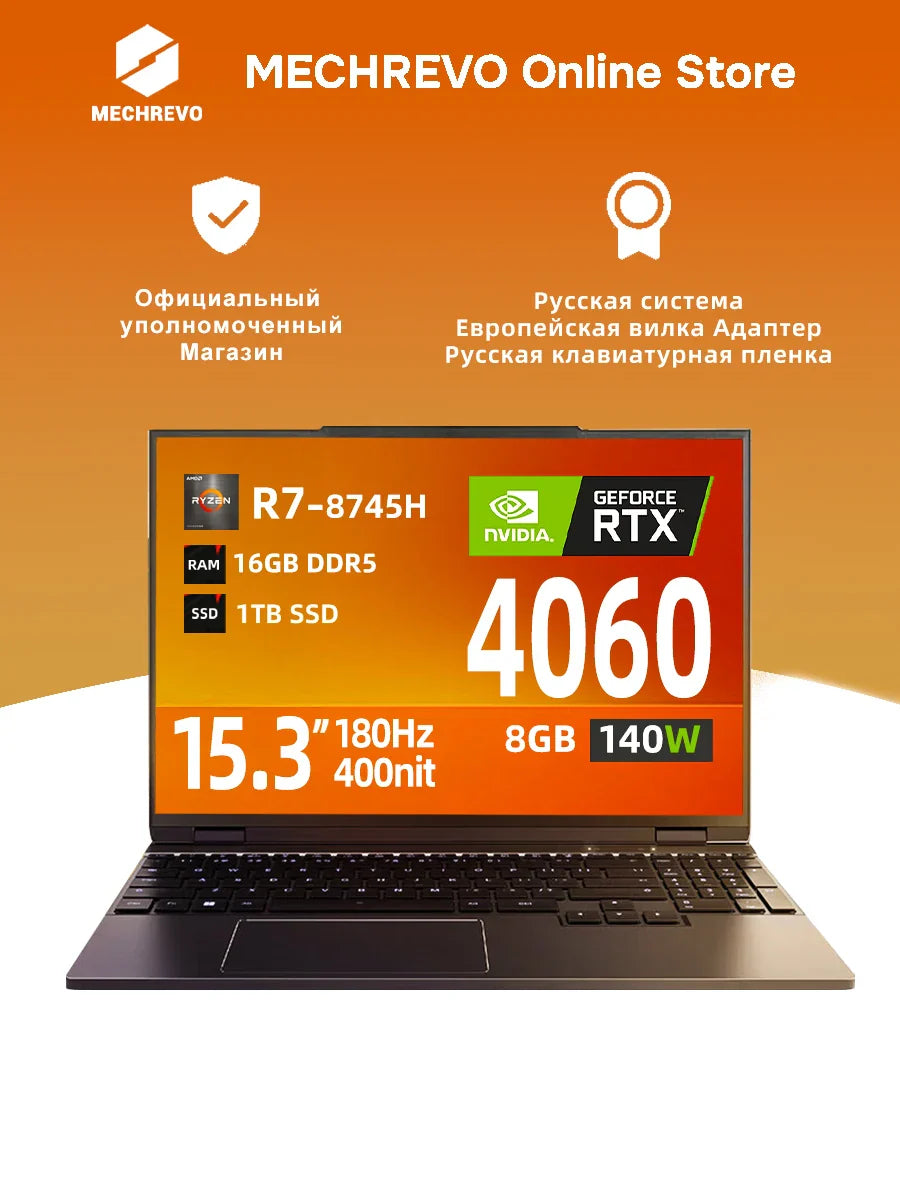 MECHREVO 15PRO PC Portable Gamer Processeur AMD Ryzen 7 8745H Carte Graphique NVIDIA GeForce RTX4060 16Go de Mémoire SSD 1024Go pour Gamers