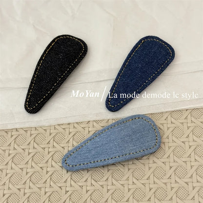 Rétro simple denim bleu haut de gamme nouvelle épingle à cheveux cheveux cassés épingle à cheveux frange BB clip tempérament polyvalent clip latéral