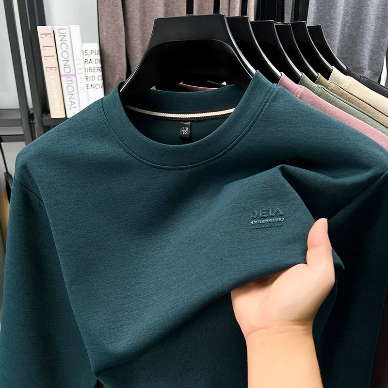 Sweat-shirt homme 2025 nouveau Style printemps et automne homme T-shirt à manches longues en pur coton col rond T-shirt basique à la mode