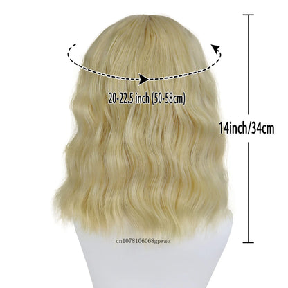 Synthetic Hair Blonde Short Curly Bob Wigs with Bangs Yellow Lolita Cosplay Wig for Women Daily Party Cosplay Heat Resistant