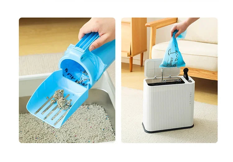 Pelle à litière pour chat, cuillère à litière Portable pour chat avec poubelle intégrée, grande pelle à litière, système d'élimination des merdes de chat