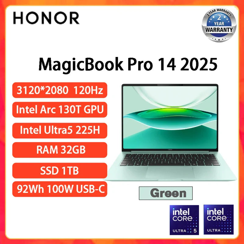 Honor MagicBook Pro 14 Laptop AI Thin Notebook 14.6-inch U5-225H U9-285H 16G/32G 1T 3.1K Screen 92Wh