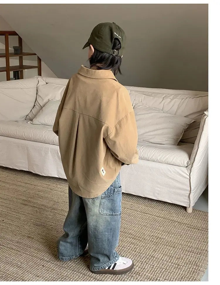Korean Children's Denim Overalls Spring Autumn Casual Jeans Wide Denim Pants Wide Leg Jeans for Kids Loose Streetwear Trouser