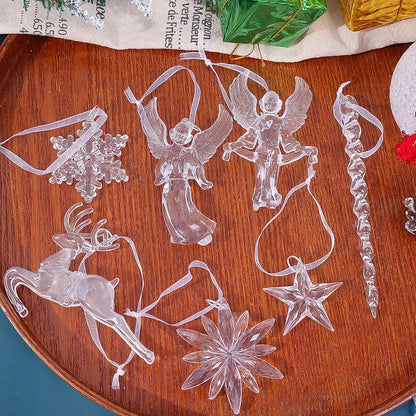 Ornement suspendu de noël en cristal acrylique, 2 à 12 pièces, ange brillant, flocon de neige, pendentif de glaçon pour décorations de fête de noël et du nouvel an