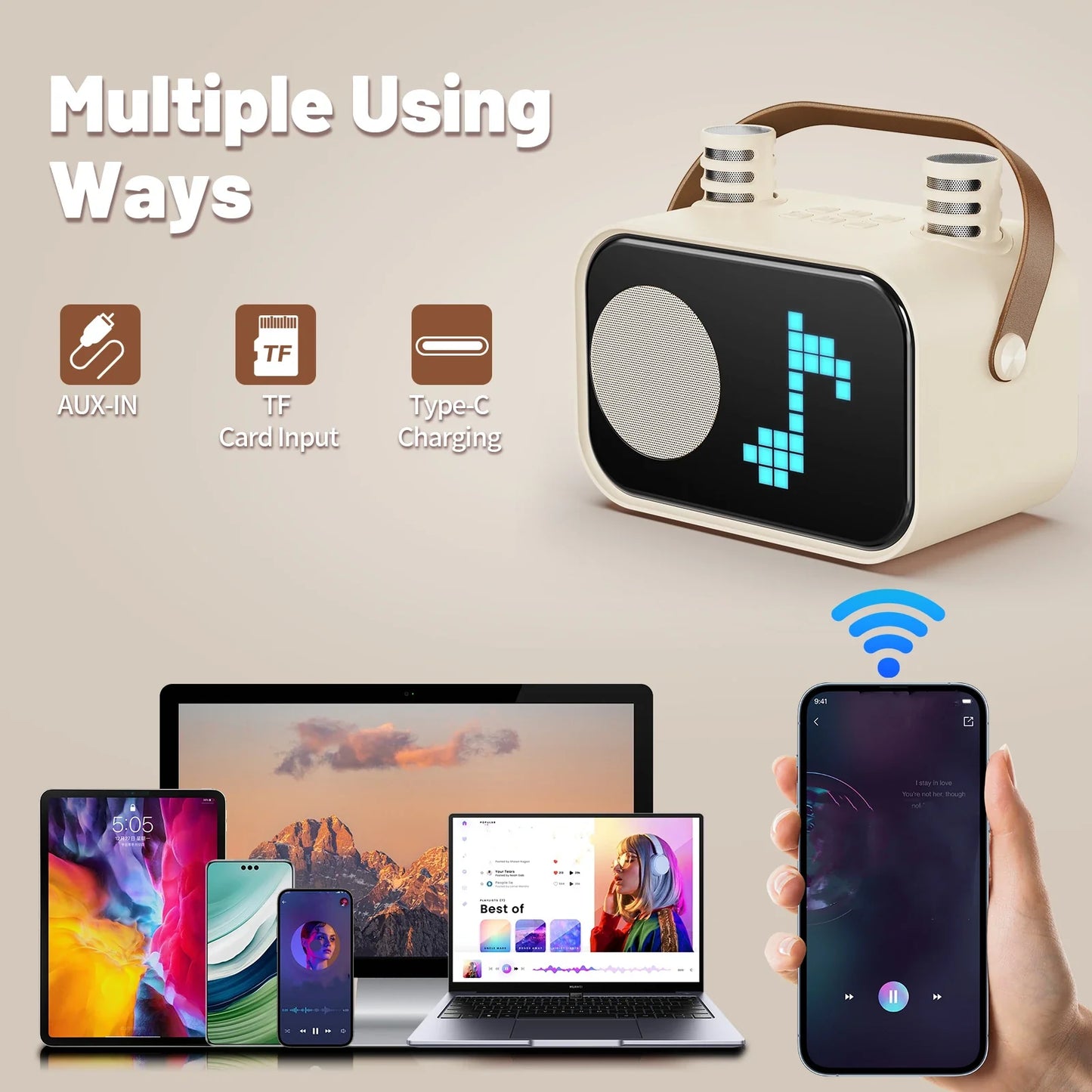 Mini Karaoke Machine for Kids, Portable Bluetooth Karaoke Speaker Unpowered Cabinets with 2 Wireless Microphones for Party