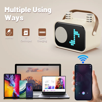 Mini Karaoke Machine for Kids, Portable Bluetooth Karaoke Speaker Unpowered Cabinets with 2 Wireless Microphones for Party