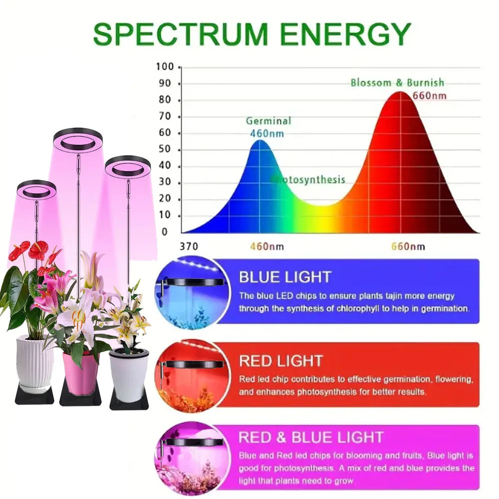 LED plant grow light is round, red and blue light combination, USB telescopic tube inserted into the soil, dimming and color change