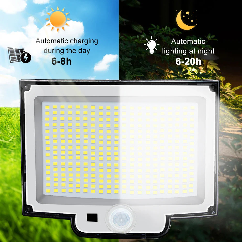 Lumières d'inondation solaires extérieures 106/318 LED lumières de mouvement solaires lumières de sécurité solaires à distance appliques murales étanche 3 Modes jardin