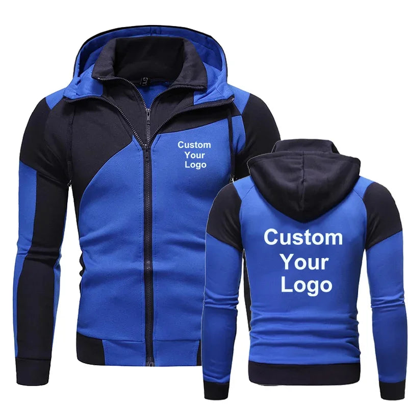 Automne Hiver Mode Homme Personnalisé Votre Logo Double Fermeture Éclair Sweatshirt à Capuche Blouson Sportswear Homme