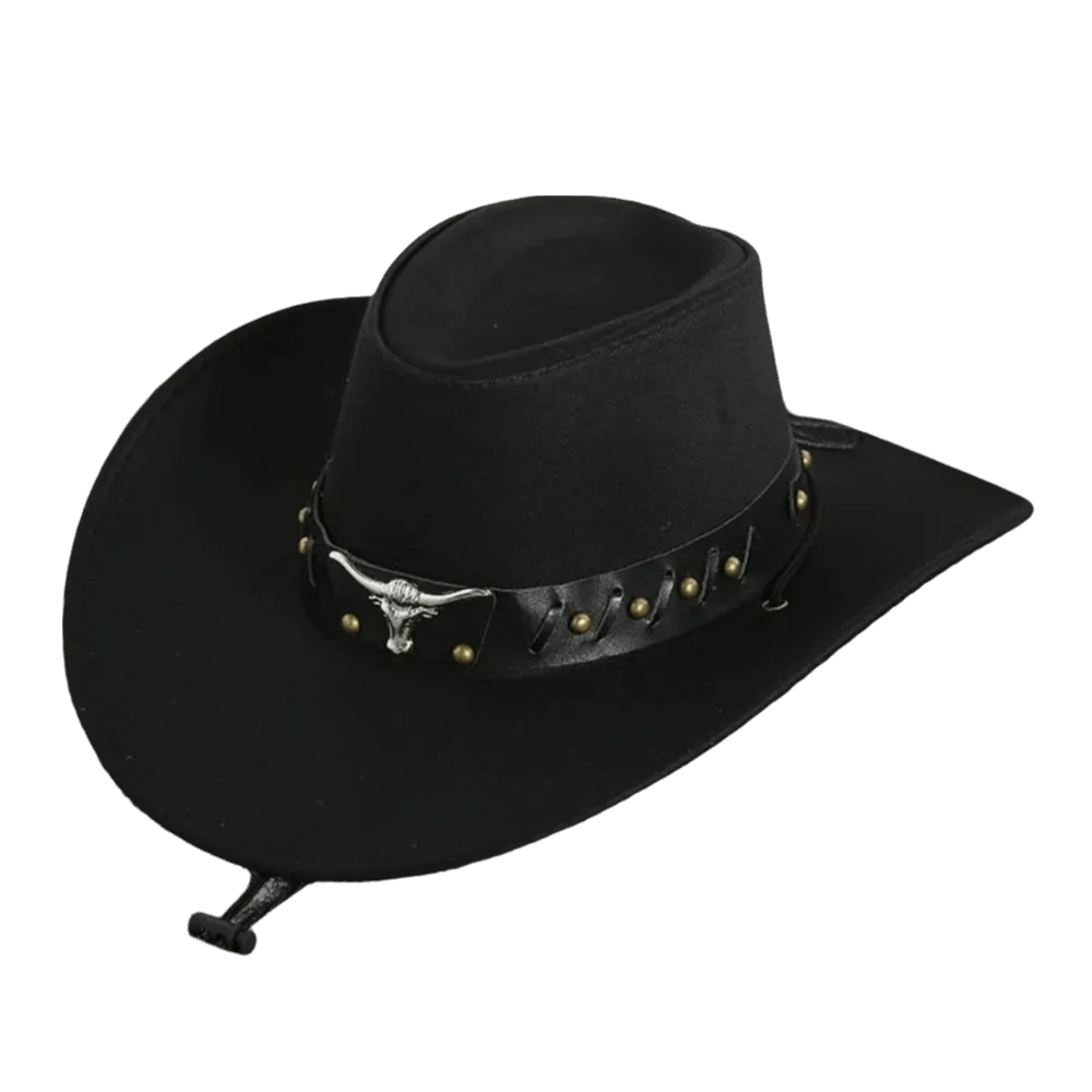 Chapeau de Cowboy occidental de Style ethnique Vintage, tête de vache à bord en rouleau, chapeau de Jazz en Polyester à large bord, chapeau de chevalier Cosplay