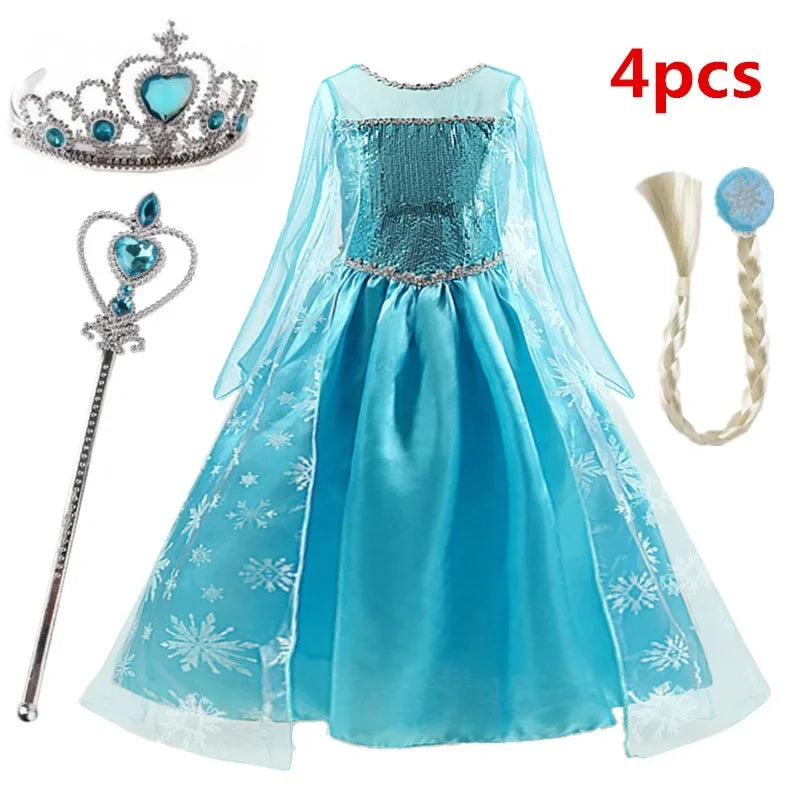 Elsa Costume for Girls 2024 Carnival Party Snow Queen Luxury Cosplay Costume Birthday Party Outfit Elsa Princess 3-10Y Kid Dress