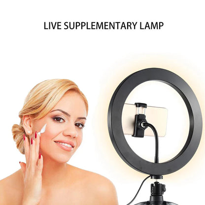 Anneau lumineux Led pour Selfie, 26cm, 10 pouces, Kit d'éclairage pour photographie, lampe de Charge Usb avec trépied pour vidéo en direct, 120 perles