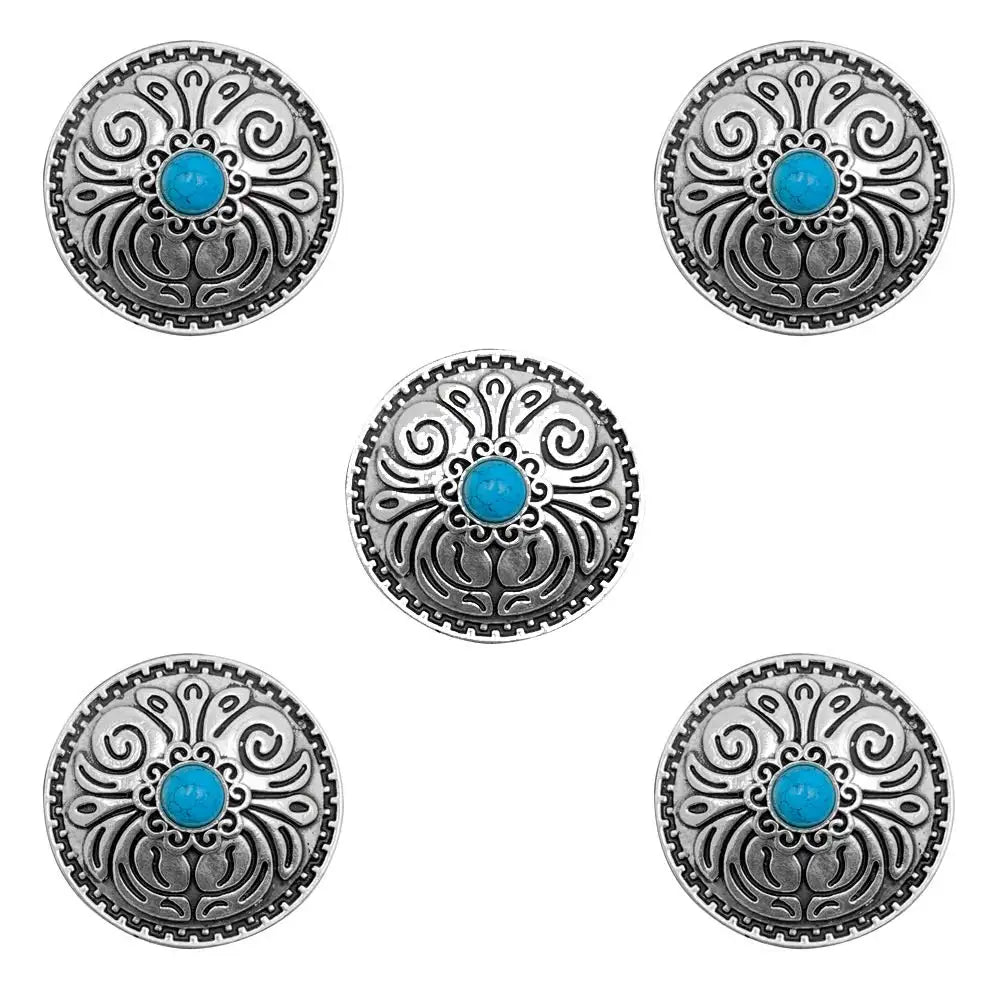 5pcs Cowboy Western Texas Conchos Leather Wallet Turquoise Flower Metal Decorative Button Screw Back for Leathercraft