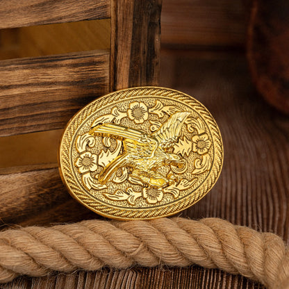 One golden oval threaded lace animal accessory clasp, a unique and versatile western men's novel belt buckle