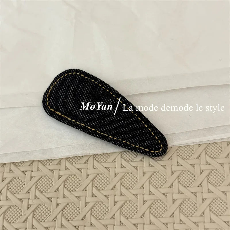 Rétro simple denim bleu haut de gamme nouvelle épingle à cheveux cheveux cassés épingle à cheveux frange BB clip tempérament polyvalent clip latéral