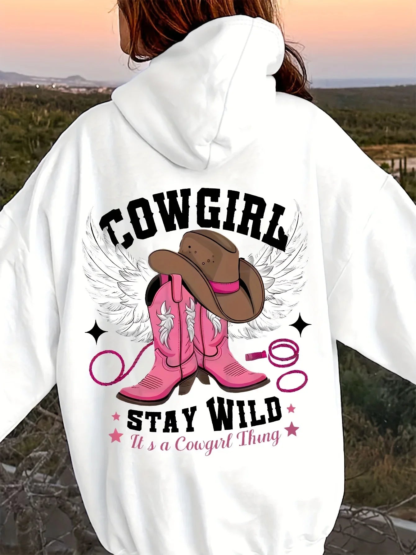 Sweat à capuche Western Chic Cowgirl, pull à manches longues avec capuche, chapeau de Cowboy brodé et botte, coupe décontractée et décontractée
