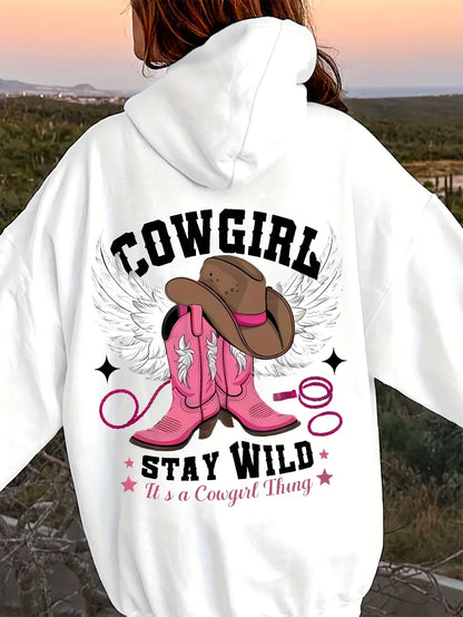 Sweat à capuche Western Chic Cowgirl, pull à manches longues avec capuche, chapeau de Cowboy brodé et botte, coupe décontractée et décontractée